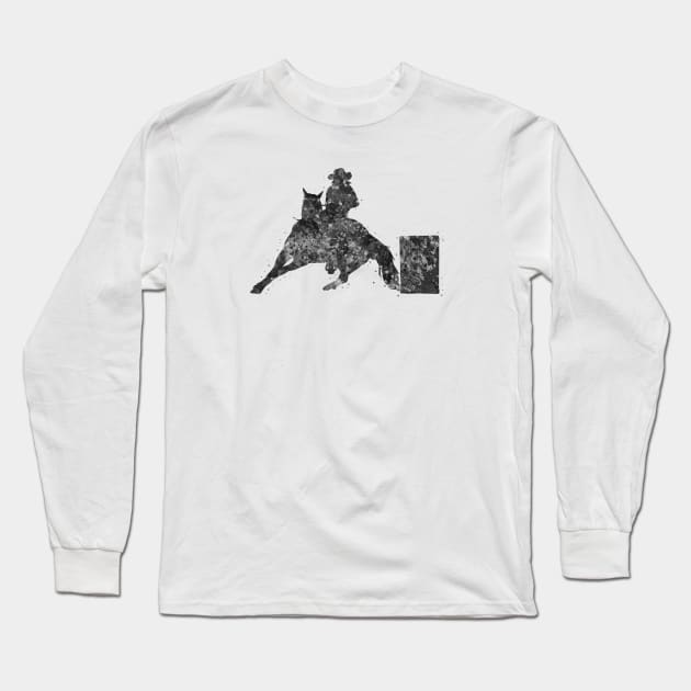 Barrel racing rider black and white Long Sleeve T-Shirt by Yahya Art